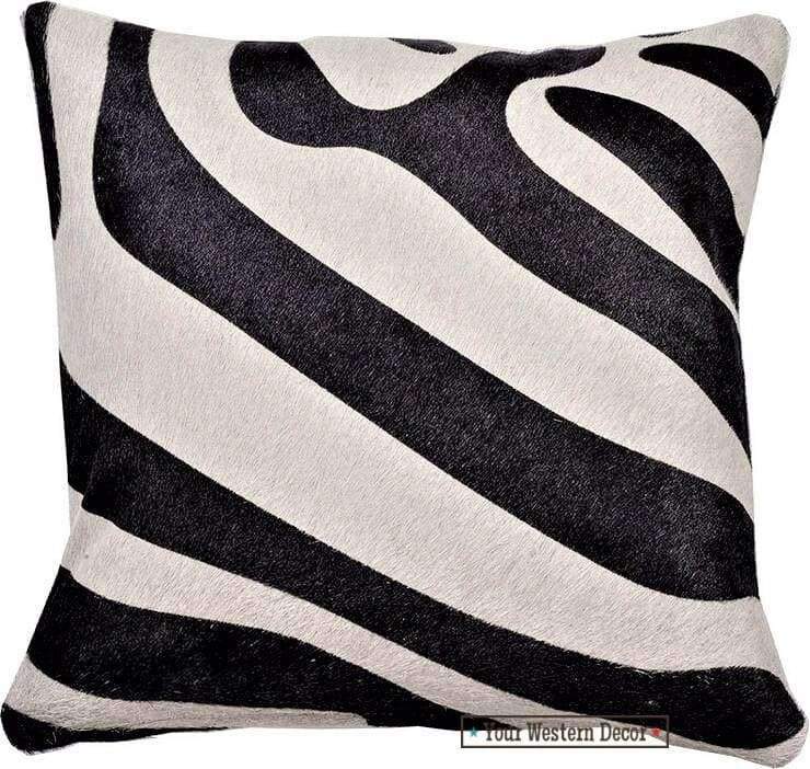 zebra print over white cowhide throw pillow 