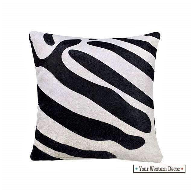Zebra print over white cowhide throw pillow 18x18 - Your Western Decor